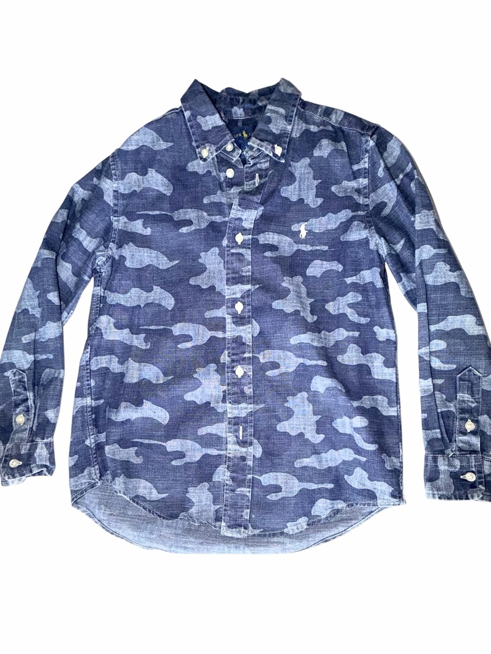 Polo Ralph Lauren Boys Blue Denim Long Sleeved Button Down Shirt Size 7Y